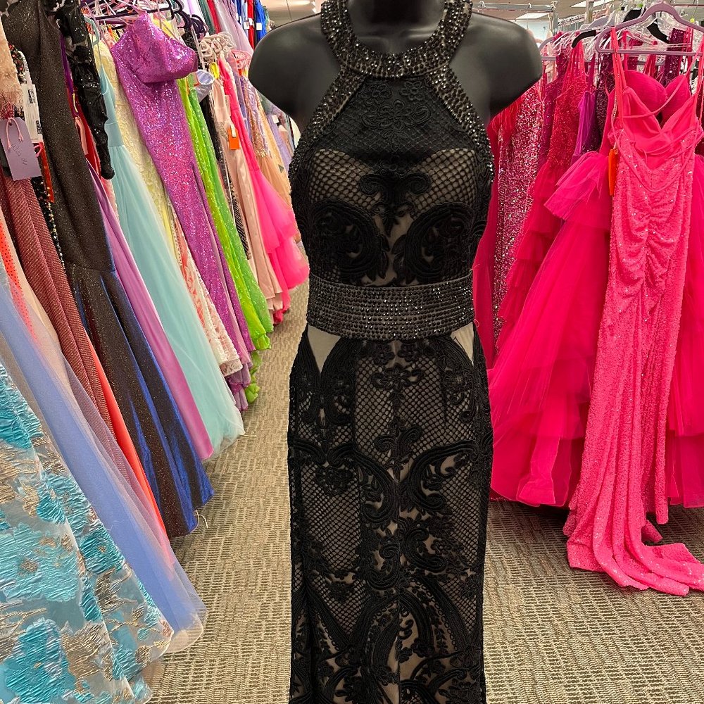 Rachel Allen sz:2 Black Beaded Lace Dress